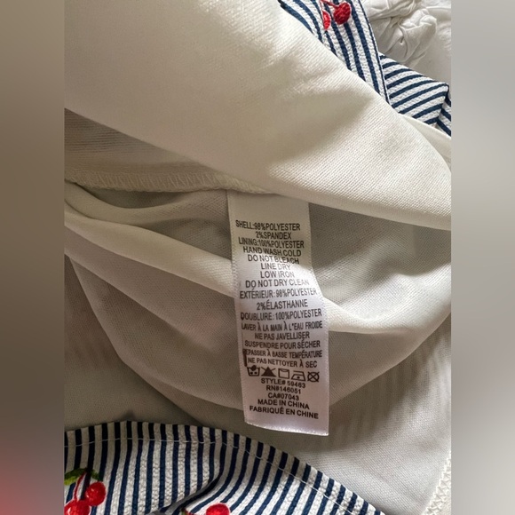 Monteau Dress Cherries Striped navy white m medium pockets buttons summer - Picture 4 of 13